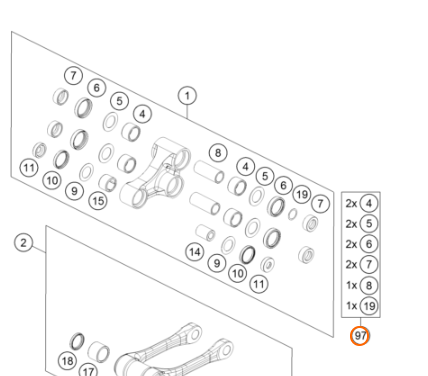 77204080110 - Ремкомплект прогрессии (заднее ухо) KTM SX/SXF/125-450/ 2012-20, original