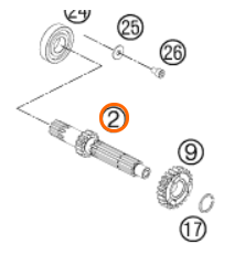 46233001000 - Вал первичный КПП 13зуб KTM SX65 2009-/ HQ TC 65 2017- / original