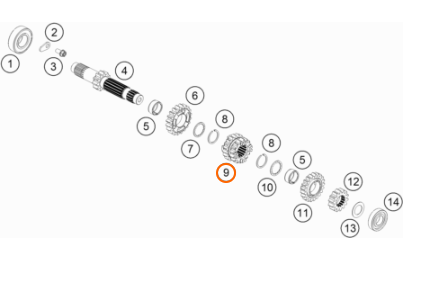 47233003000 - Шестерня 3-й передачи (#9) первичного вала КПП KTM SX85 2018-/, original